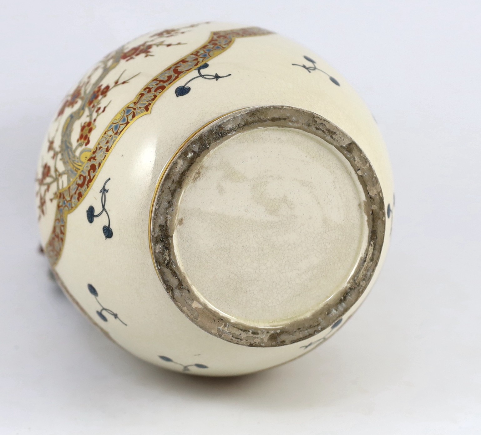 A large Japanese Satsuma pottery vase, late 19th century, 33.5cm, some damage to handles